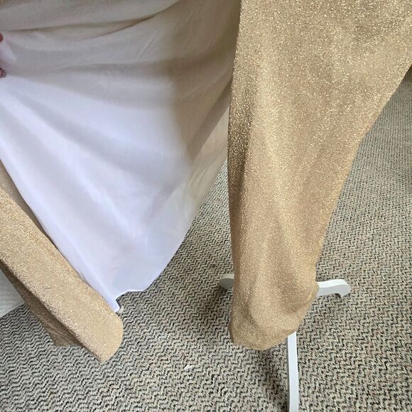 VTG Roberta Gold Glitter Beaded Mesh Slip Dress Y2K Formal 90s Maxi L Homecoming - Picture 5 of 7